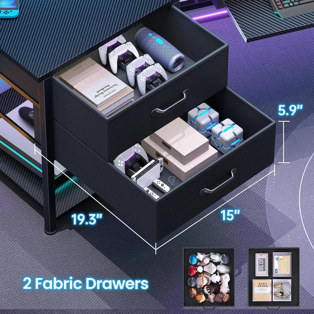 79" Inch Gaming Desk With LED Lights And Storage