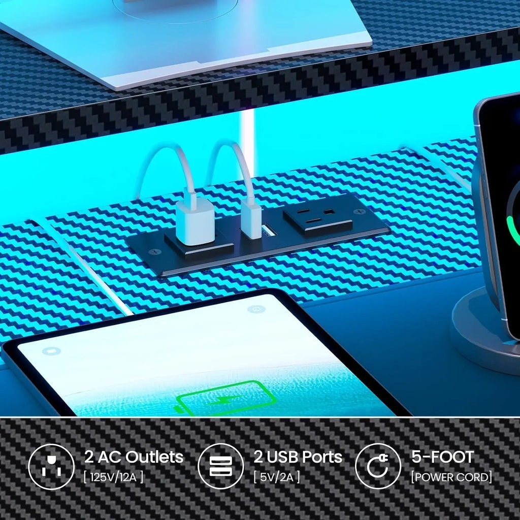 79" Inch Gaming Desk With LED Lights And Storage