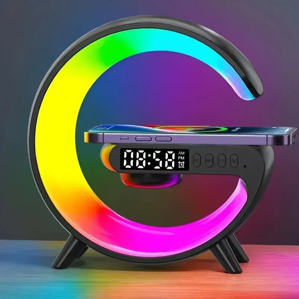 Multifunction Wireless Charger Stand Pad RGB Light Alarm Clock Speaker Fast Charging Dock Station