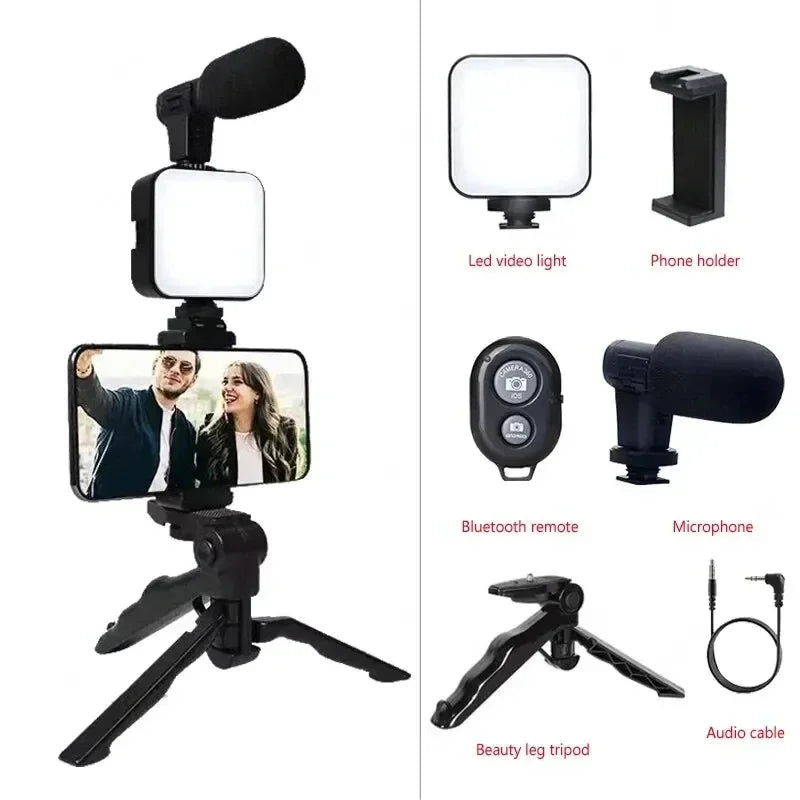 Smartphone Vlogging Kit with Tripod, Mic & LED Light – TikTok Starter Set