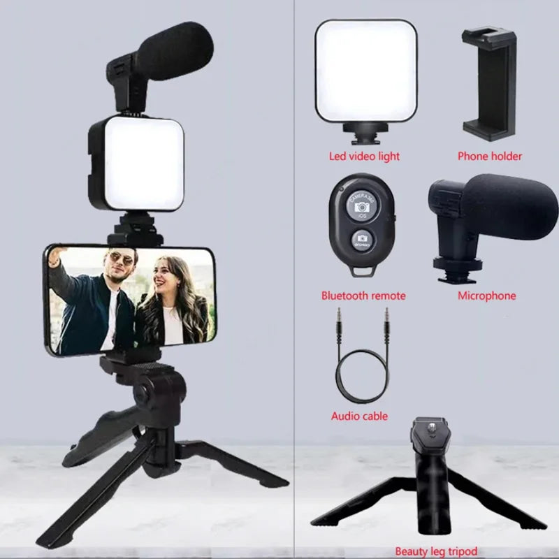 Smartphone Vlogging Kit with Tripod, Mic & LED Light – TikTok Starter Set