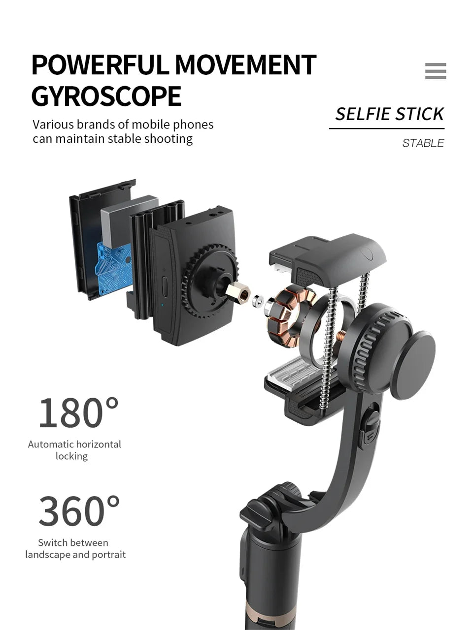 Gimbal Stabilizer Selfie Stick Tripod